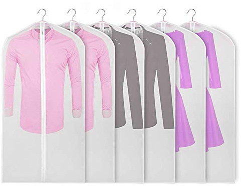 Moth Proof PEVA Zip Garment Bags,Translucent Waterproof Clothes Dust Covers, 6pcs 60 * 100cm Wardrobe Storage