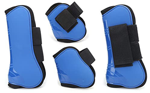 Pssopp 4Pcs Pferd Sehnenstiefel Set PU Pferd Vorder Hinterbein Stiefel PU Sehnenbandage Schutz Stiefel Zum Reiten Stoßdämpfend(blau XL)
