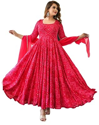 INDACORIFY Beau Costume de Pantalon Kurti imprimé en Coton pour Filles et Femmes Tenue de Bureau de fête Festive Salwar Kameez (Large(40))
