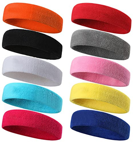 10 Stück Stirnband Herren Damen Stirnband Sport Schweißband Stirn Elastisches Haarband aus Baumwolle Haarband 10 Farben
