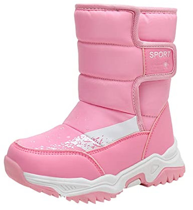FGUUTYM Stivali termici da equitazione per bambini, stivali da neve invernali, per bambini, in cotone, stivali termici, in velluto, antiscivolo, Colore: rosa., 27 EU