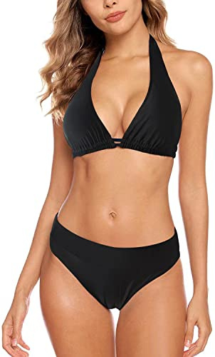 Aidotop Damen Bikini Set Triangel Badeanzug Strand Ties Zweiteiliger Bademode Bikinihose（20Black,M）