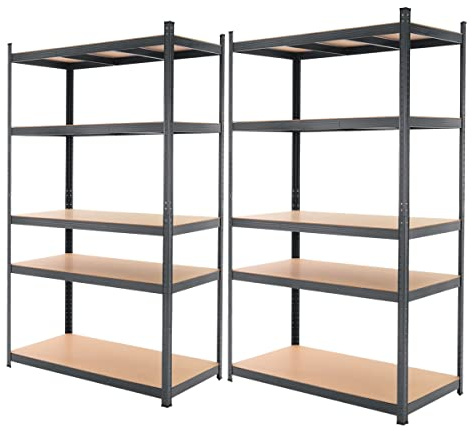 ECD Germany Lot de 2 Étagère d'Atelier - 200x100x60 cm - jusqu'à 875 kg - Anthracite - en Métal Peint par Poudrage - 5 Panneaux MDF - Étagère de Stockage Rayonnage Charges Lourdes - Étagère Rangement