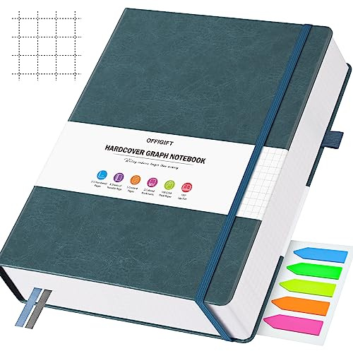OFFIGIFT Diagram pappersanteckningsbok, 312 numrerade sidor B5 inbunden läderjournal, 100 gsm inget blödande rutnät papper anteckningsbok med indexsidor, rutnät anteckningsbok för grafnoter matematik,