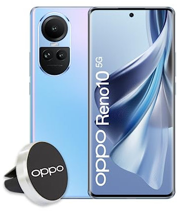 OPPO RENO10 Smartphone 5G, AI Tripla fotocamera 64+32+8MP, Selfie 32MP, Display 6.7 120HZ AMOLED, 5000 mAh, RAM 8GB (Esp. fino 16GB) + ROM 256GB, Supporto Auto [Versione Italia], Colore Ice Blue