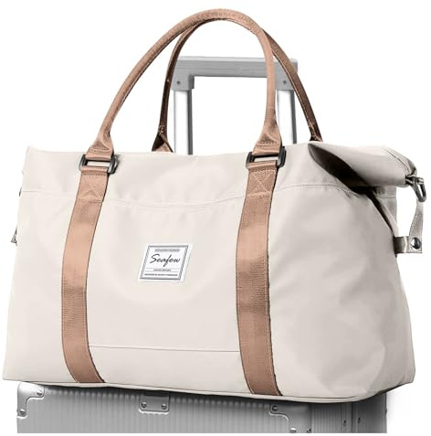 Sac de Voyage Femme Sac de Sport Sac Voyage Taille Bagage Cabine 40x20x25 pour Ryanair Sac Weekend Sac Cabine Avion Sac Polochon Bagage a Main Sac Maternité,A8-Beige avec Brun