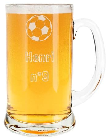 Chope de bière personnalisée gravée – Verre à bière pour Pinte Personnalisable – Verre avec Anse - Cadeau Homme gravé fête pères, noël ou Anniversaire