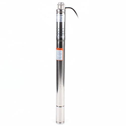 Tiefbrunnenpumpe, 1000L/h Edelstahl Tauchbrunnenpumpe, 370W Brunnenpumpe, Tauchpumpe max. Förderhöhe 55m, IP68, Rohrpumpe