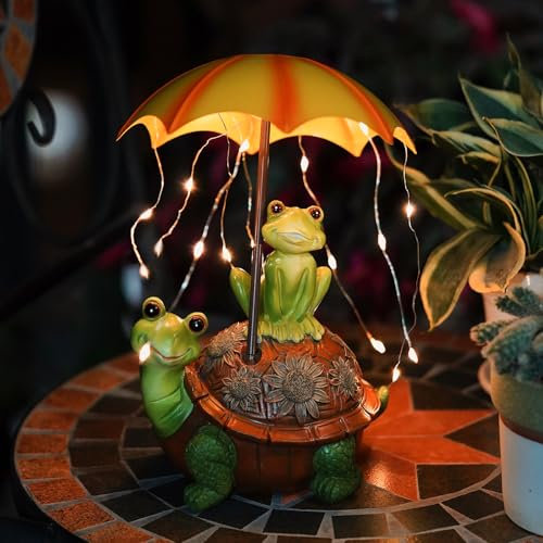 Outdoor Solar Frosch Garten Deko, Lustige Frosch Statue, Frosch Gartendeko,Frosch Gartendeko Solar,Gartendekorlampe,Tier Garten Statue für Terrasse Rasen Teiche (Grün)