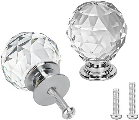 YEYIT Spherical Crystal Door Knobs - 12 PCS 30mm Glass Diamond Handles for Cabinet Drawer Dressing Table Decoration