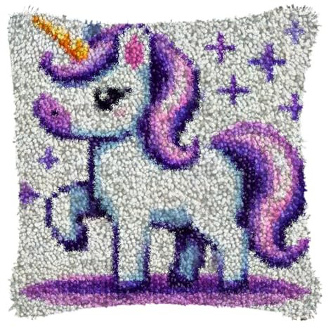 YOOTOM Knüpfhaken Kissen Kits für Kinder,DIY Knüpfteppich Zum Selber Knüpf-Sets Kissenbezug Teppich Stickerei Set,Christmas Latch Hook Kits 43x43cm