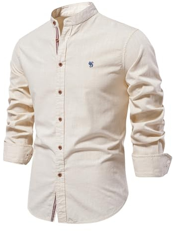 Btmpmcs Camicia da Uomo a Maniche Lunghe Lino Cotone Camicie Slim Fit Casual Classiche Formal Camicia da Lavoro Tinta Unita Elegante Basic Abito Primavera Autunno Estate Shirt Facile da Stirar