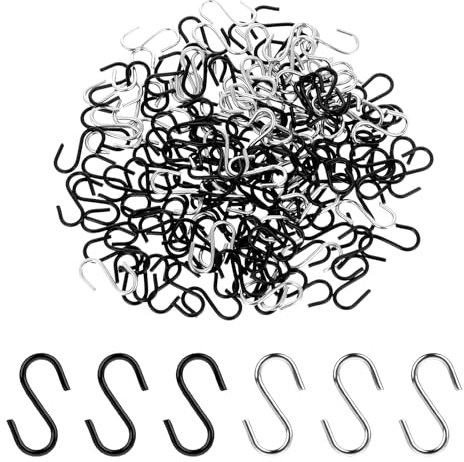 Bewudy 100 ganchos en S pequeños, 14 mm Mini S, pequeños conectores de metal, ganchos de alambre en forma de S, para manualidades, joyas, llaveros, etiquetas colgantes (plata y negro)