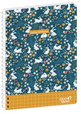 Quo Vadis - Cahier de textes - Spiralé - Français - Animascot - Lapin - Journalier - 15x21 cm - Papier Clairefontaine blanc - Fabrication française