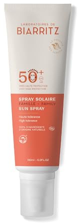 Laboratoires de Biarritz – spray solaire SPF 50+ – certifié bio – visage et corps – pour bébés, enfants et adultes – format familial 150 ml – Fabriqué en France