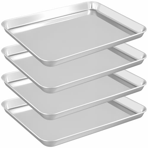 LEXININ 4 st bakplåtar i rostfritt stål, rektangulär metallugnsark för matlagning av kaka, 31,5 x 24,5 x 2,5 cm