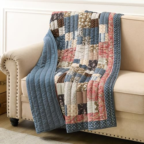 Greenland Home Shiloh Traditional Calico Print Quilted Throw Blanket, 50 x 60