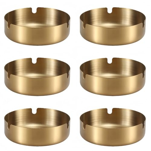 Vyloky 6 posacenere in acciaio inox, con scanalature a U, antivento, 8/10/12 cm, oro/argento, tavolo balcone giardino, regalo moderno (8 cm, oro 6 pezzi)