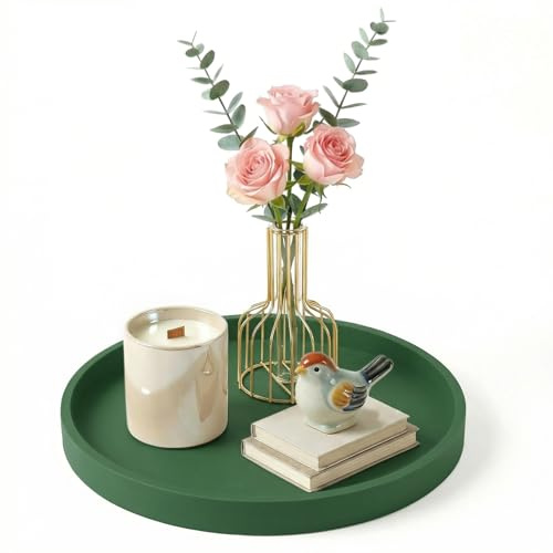 Vassoi decorativi Vassoio da 23 cm per piano di lavoro, rotondo in silicone decorativo per mobili, vassoio per cosmetici e gioielli, per flaconi di lozione, profumi, gioielli (verde)