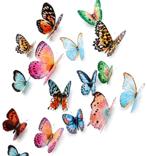 Kaaeiccr 3D Butterfly Wall Stickers Double-Sided Wall Decoration DIY Decor | 36PCS Butterfly Wall Decals with watercolour design removable for bedroom nursery girls room party decor home decor wall art