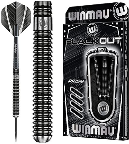 WINMAU Blackout 24g Profi Wolfram Steeltip Dartpfeile Set mit Flights und Schäfte
