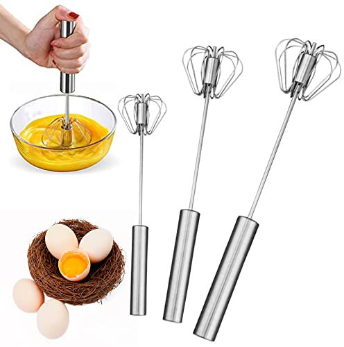 3 Stück Schneebesen, halbautomatisch, silberfarben, Edelstahl, halbautomatisch, Edelstahl, silberfarben, für Eier, Creme, Kaffee, kalte Milch