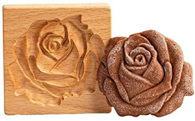 AEGYPIUS Stampi per biscotti in legno, 9,9 x 9,9 cm, stampo per biscotti in legno 3D con rosa incisa, stampo per burro di Natale in legno per biscotti di pasta frolla
