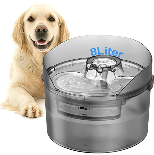 NPET Trinkbrunnen für Hunde und Katze, 8L Trinkbrunnen für Große Hunde mit Ultraleise Pumpe, Automatischer Wasserspender für Hunde, Katzen und Mehrere Haustiere, Hunde Wasserbrunnen mit 2 Filter DF30