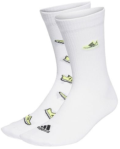 adidas Run x Ultraboost Shoe Love Graphic Socks 2 Pairs, Calzini Unisex - Adulto, White/Lucid Lemon/Black, 43-45