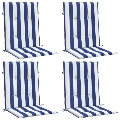 vidaXL Coussins de Chaise à Dossier Bas Lot de 4 Rayures Bleu et Blanc, Coussin, Coussin de Chaise, Coussin de siège, Coussin de canapé