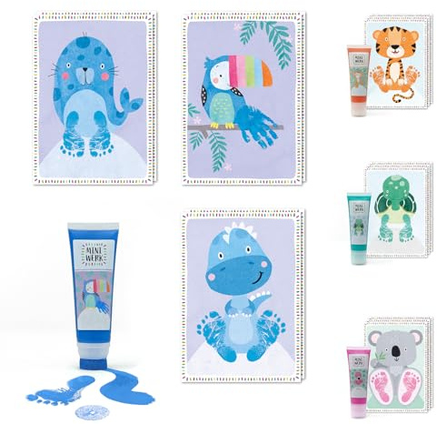 Miniwerk Bio Baby avtrycksset blå 0–1,5 år för baby handavtryck och fotavtryck påminnelse – dekoration för baby & småbarn – milstolskort – avtryck baby hand och fot set
