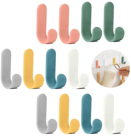 12 Stück Bunte Haken Selbstklebend, Wandhaken Selbstklebend Kindergarderobe Haken Kleiderhaken Kinder Kleiderhaken Selbstklebend für Bad, Toilette, KüChe, BüRo Handtuchhaken