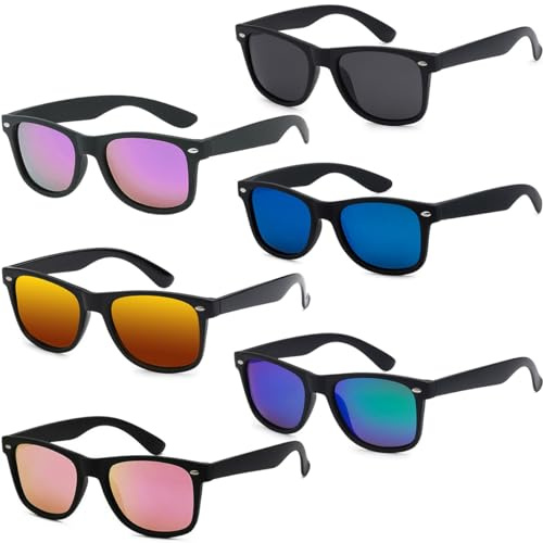 Dwenarry Lot de Lunettes de Soleil de Fête Rectangulaire Couleur Vintage années 80 Miroir Fluo Lunette Pour Hommes Et Femmes 6 Paires