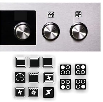 A Set of Cooker Stickers for Electric Cooker Gas Cooker Ovens Symbol for Marking (RPM2/1) (White Symbols on Black Background, 15mm)