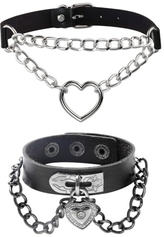 TOZBLEU 2 pcs pulseras punk gargantillas,gargantillas y pulsera de cuero de PU, tachuelas de pulsera punk, gótico punk, pulsera de cuero,adecuado para hombres y mujeres,ajustable