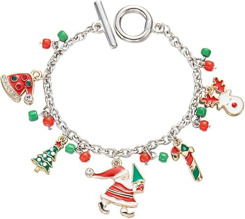 TOFBS Pulsera Navideña para Mujer Diseño Festivo con Encantos de Santa y Árbol de Navidad Joyería de Moda para Celebraciones y Regalos Originales