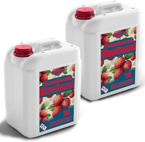 Bioethanol 96,6% 20L | Bio Alkohol Walderdbeerduft 96,6% 2x10L | Bioethanol für Kamin, Tischkamin | Bioethanol Walderdbeerduft | Saubere Verbrennung, ohne Rauch, lebendige und stabile Flamme
