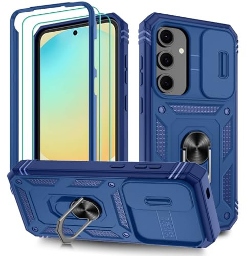 Pilaru 3 in 1 for Samsung S24 FE case | With Front Frame | [Separate] 2 Screen Protector & Kickstand Ring & Camera Cover Military Grade Drop Shockproof Protection for Galaxy S24 FE,Blue