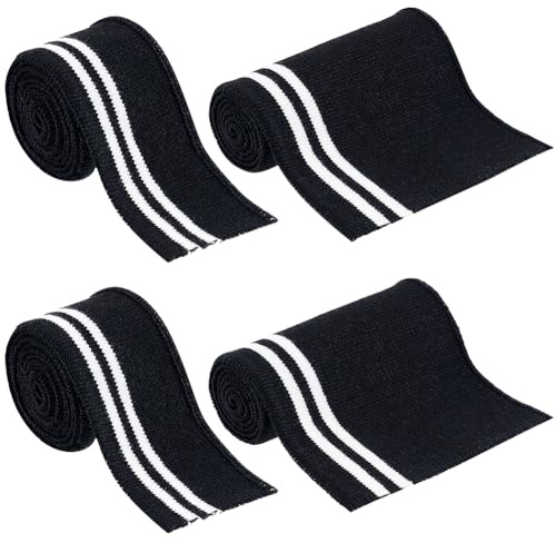 BENECREAT 4 st elastiskt fiberband, svarta ränder, stickat midjeband stickade ribbor, manschetter, halsband för trimning och kantplagg, 710 x 33 x 1,5 mm