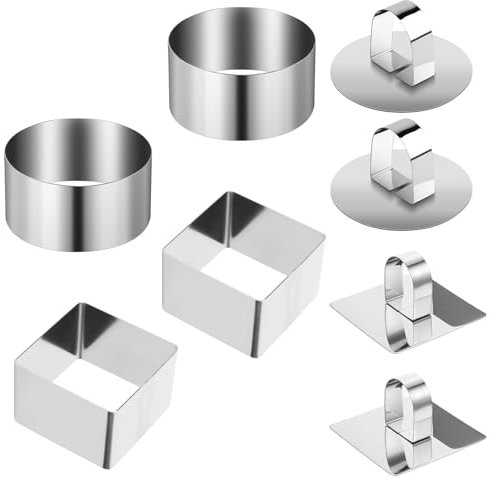 ZYETGH Dessertringe, 4 Stück Servierringe 8cm Tortenring Klein Edelstahl Kuchenring Wiederverwendbar Speiseringe Set für Mousse Kuchen Desserts Pudding DIY
