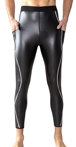 SEAUR Herren PU Lederhosen Elastischer Bund Body Shaper Kompression Strumpfhose Casual Straight Leg Streetwear Trousers für Club Dance