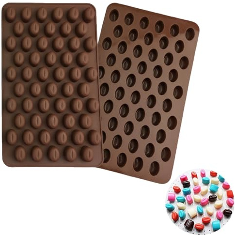 Bustlwor 55 Mini Moldes de Silicona de Grano de Café para Hornear, Molde Bombones Silicona, Grano de Café Molde en Forma de Chocolate, para Bomba de Chocolate Caliente, Pasteles