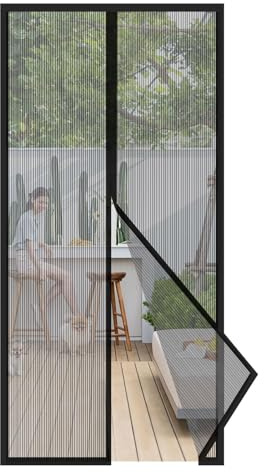 Sekey magnetiskt insektsnät dörr utan borrning, dörrgardin balkong magnetisk gardin, insektsskydd med tejp 85 x 210 cm, svart