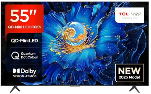 TCL 55C6KS-UK QD-Mini LED TV, 4K HDR Premium, Powered by Google TV (Dolby Vision & Atmos, Onkyo 2.1 Sound System, Hands-Free Voice Control, Apple AirPlay 2 & Alexa，2025 New Model)