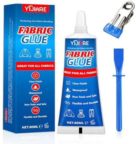 Textilkleber, 80ML Waschmaschinenfest, Stoffkleber Textilkleber für Baumwolle, Flanell, Denim, Polyester, Puppenreparatur, 24 Stunden trocken und wasserfest
