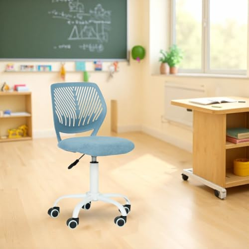 FurnitureR Chaise de Classe Compacte, Siège Ergonomique pour Ecole, Dossier en Maille Respirante, Hauteur Réglable, Chaise de Salle de Dessin pour Enfants, Facile à Déplacer 360°, Morandi Bleu