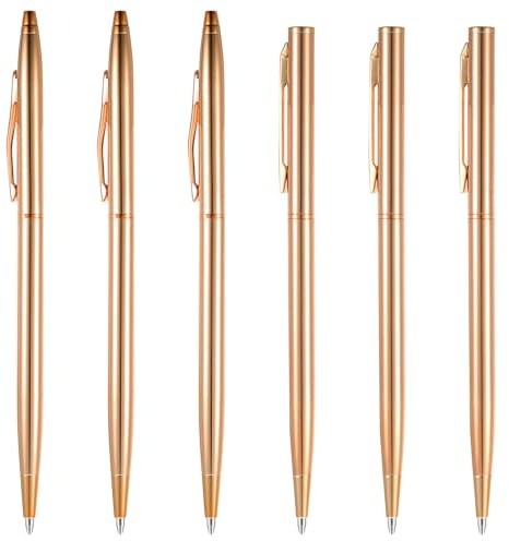 Dimeho guldkulspetspenna metall svart bläck infällbar 1 mm bläck smal kulspetspenna handskrivning arbetspenna för företag bröllop kontor män kvinnor skriva (10)