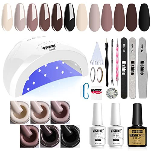 Vishine Sunone Komplettes Set Nagellack semi-permanent, 48 W, professionelle LED-Lampe, Nageltrockner, 6 Farben, Gel-Nagellack, Top Base Coat, komplettes Maniküre-Set, Werkzeuge, Zubehör Nail Art Set