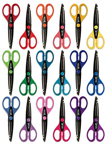 Better Office Products 18 Piece Decorative Edge Craft Scissors, by, 18 Colors and Edge Designs, 6 Inch Length, 2.5 Inch Blades, Assorted 18 Count Edger Scissors