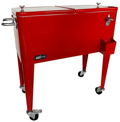 AXI Retro Getränkekühler Rot | Kühlwagen/Kühler mit Rollen - 76 Liter | Fahrbare Kühlbox für den Garten/Outdoor